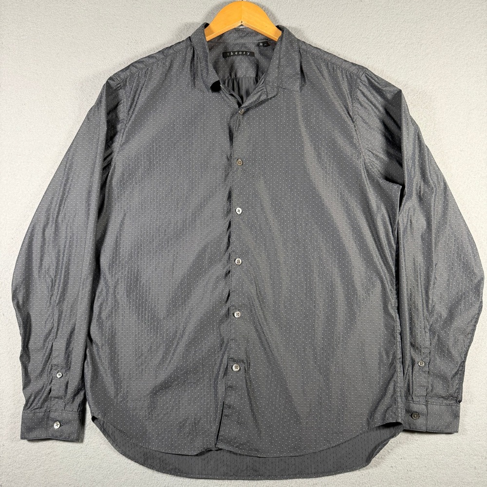 Theory Stephan Wainsfort Mens XL Dark Grey Micro Dot Button Down Shirt D0974568
